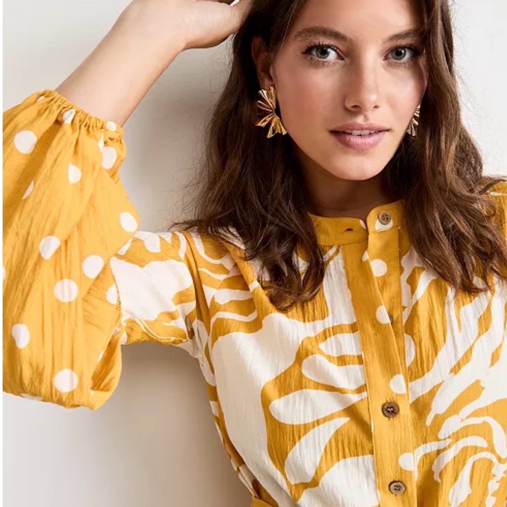 Yellow and White Polka Dot Button Front Drop Waist Maxi Dress No Belt XS NWT